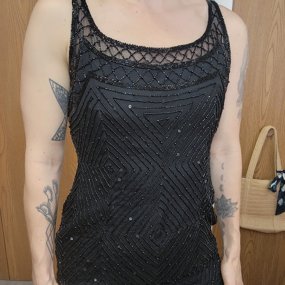 Scala Vintage Silk Beaded Mini Dress Size Large
